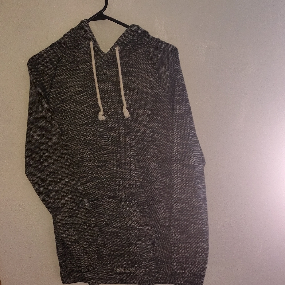 Gray V-Neck Sweater with Black Accents